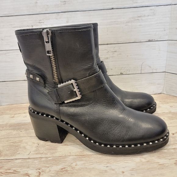 Ash Shoes - ASH Xenon black leather moto boots